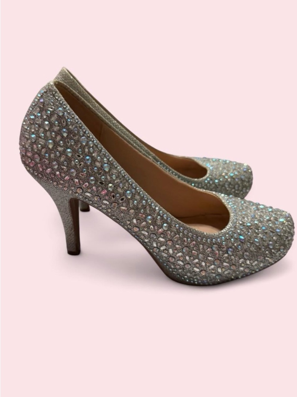 Delicacy Crystal-Studded Silver Evening Pumps